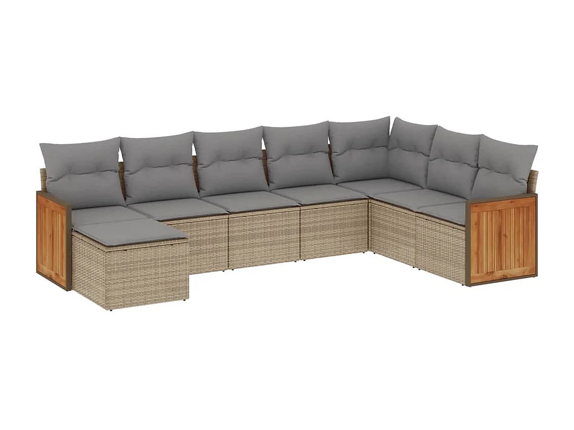 Salon de jardin avec coussins 8 pièces beige résine tressée