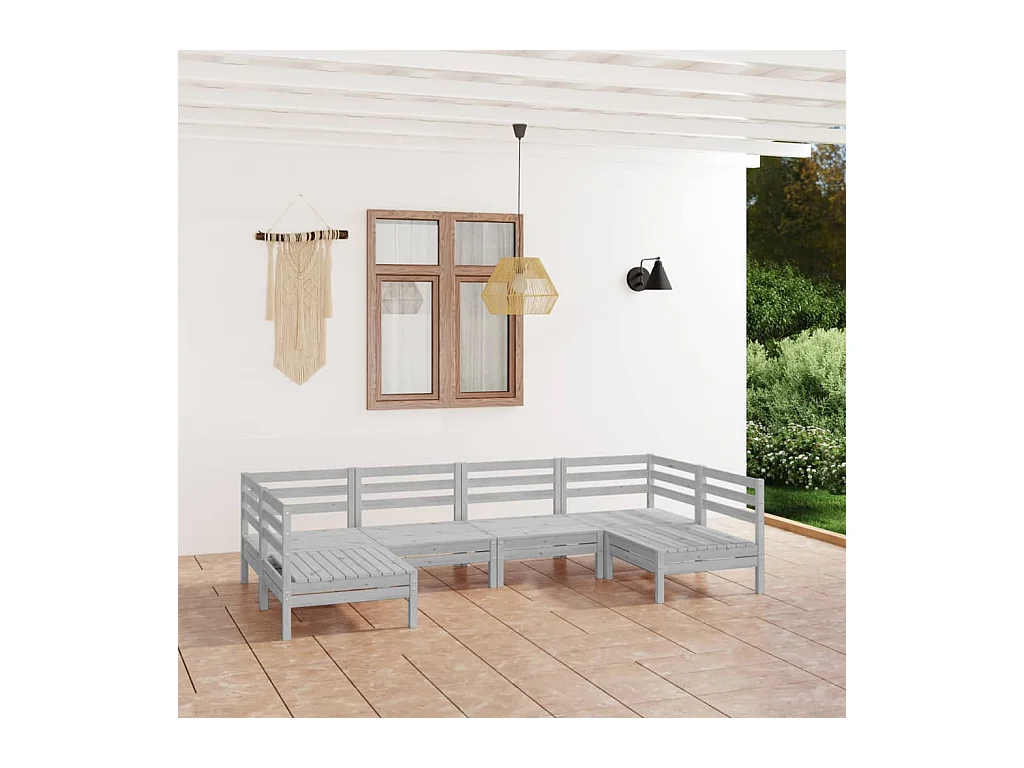 Juego de muebles de jardín 6 piezas madera maciza pino blanco