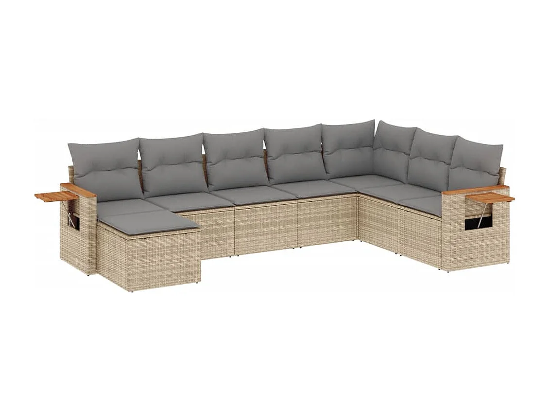 8 peças conjunto de sofás p/ jardim com almofadões vime PE bege