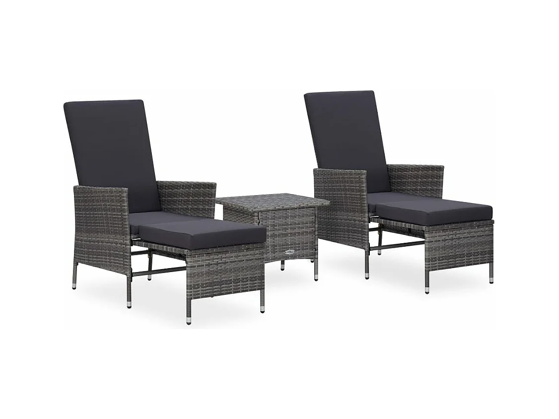 Salon de jardin 3 pièces avec coussins Résine tressée Gris