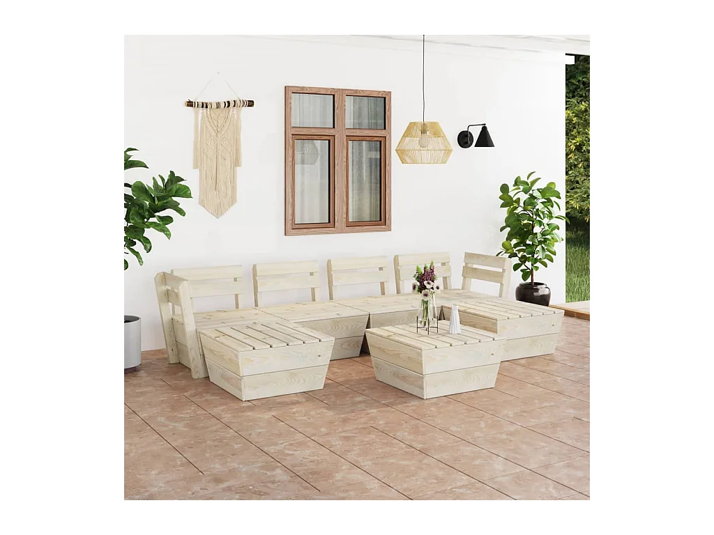 Salon de jardin palette 7 pièces Bois d'épicéa imprégné