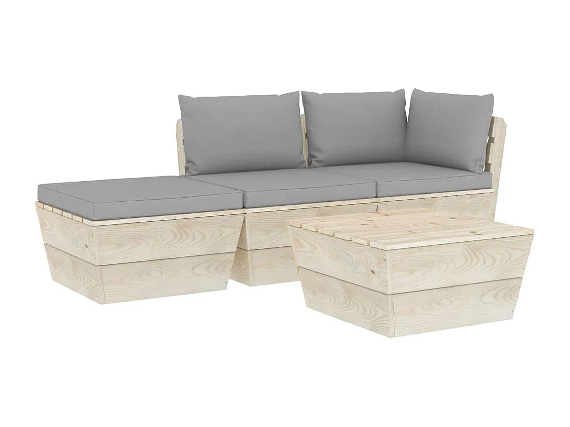 Salon de jardin palette 4 pièces avec coussins Épicéa imprégné