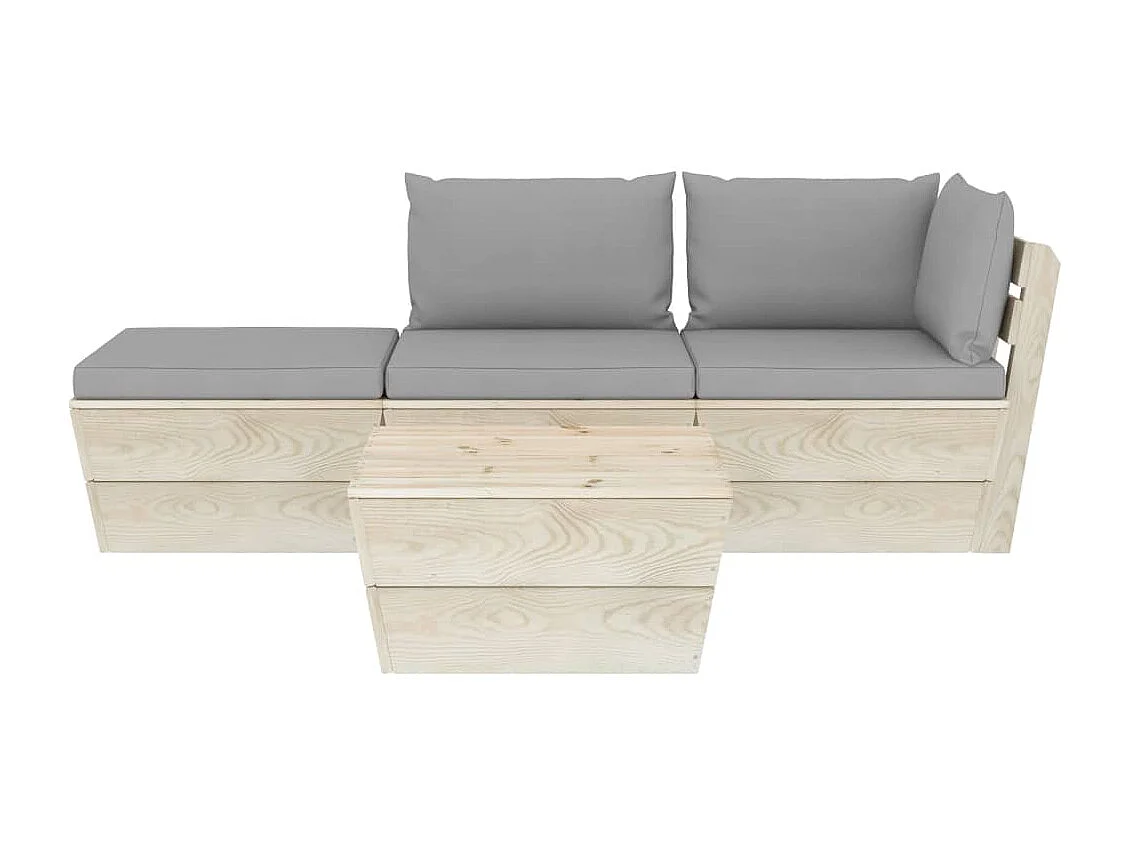 Salon de jardin palette 4 pièces avec coussins Épicéa imprégné