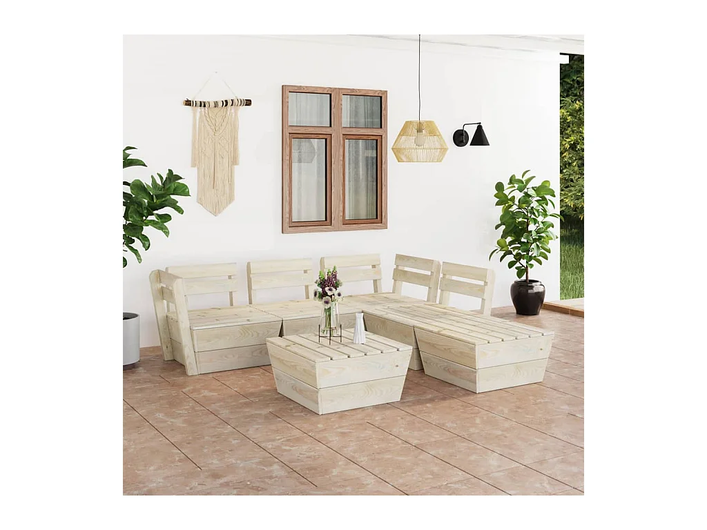 6 peças conjunto lounge de paletes madeira de abeto impregnada
