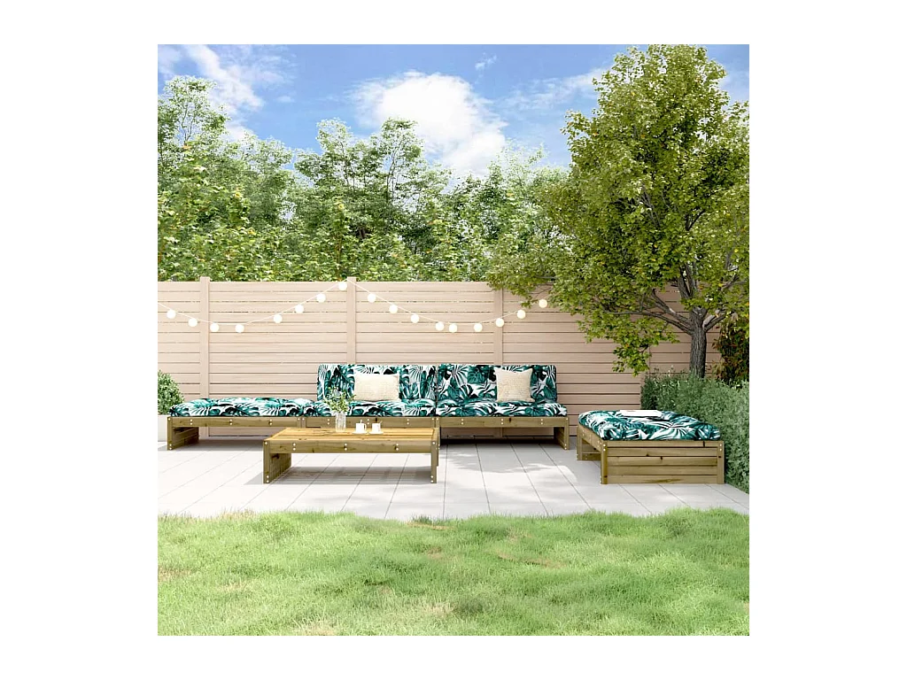 Salon de jardin 5 pièces avec coussins bois de pin imprégné