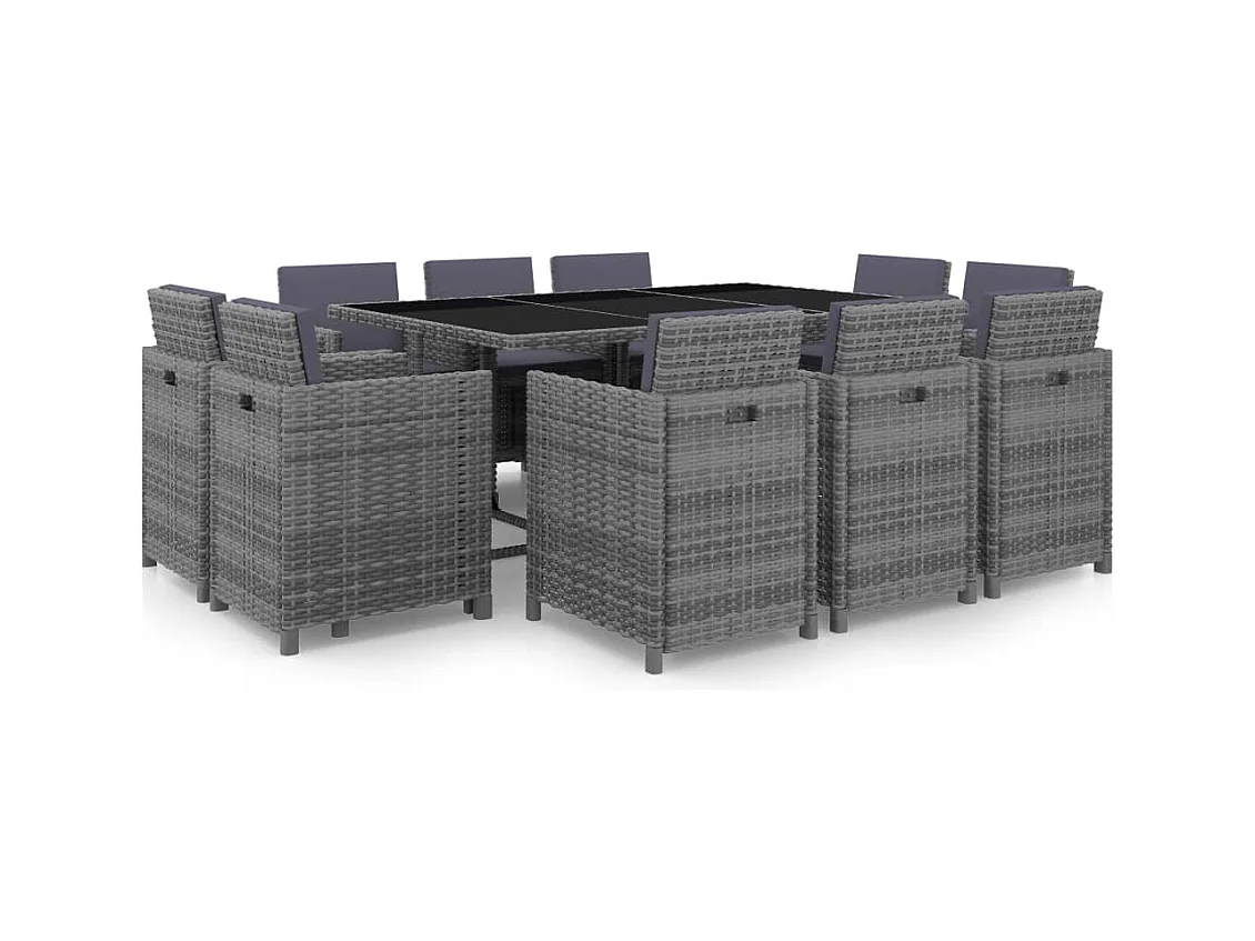 11-delige Tuinset met kussens poly rattan grijs