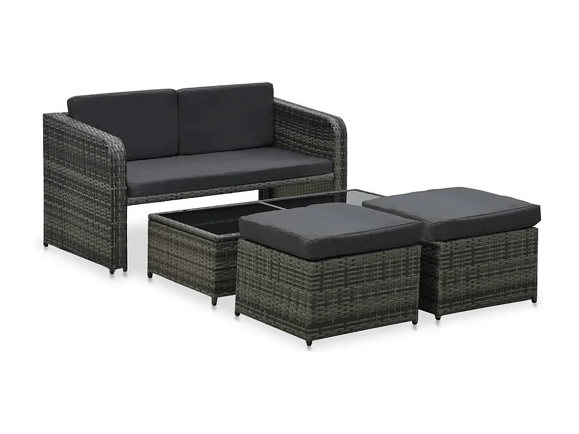 Salon de jardin 4 pièces avec coussins Résine tressée Anthracite