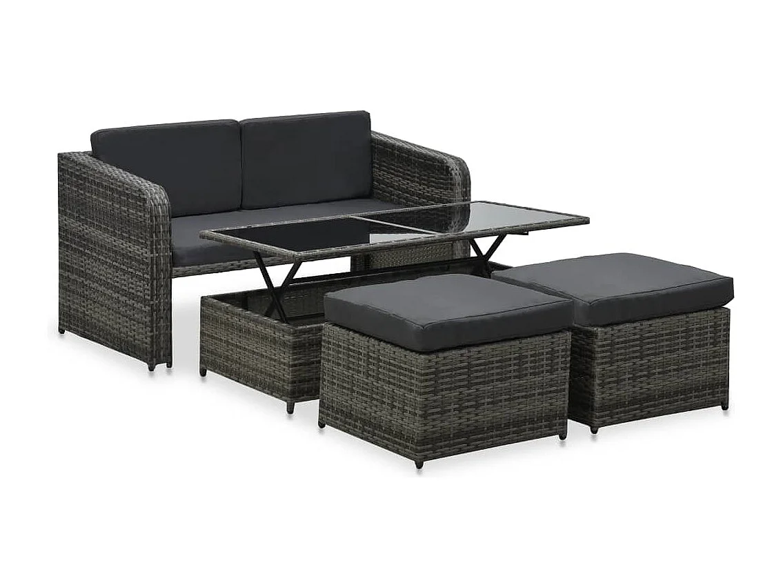 Salon de jardin 4 pièces avec coussins Résine tressée Anthracite