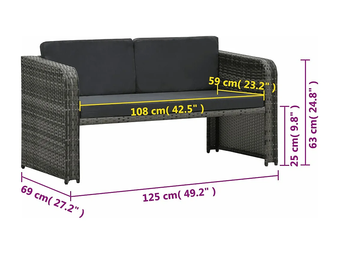 Salon de jardin 4 pièces avec coussins Résine tressée Anthracite