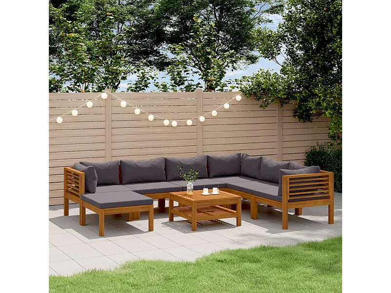 Salon de jardin 8 pièces avec coussin Bois d'acacia solide
