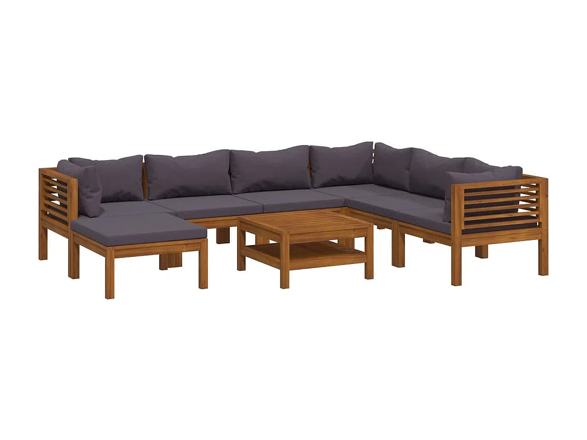 Salon de jardin 8 pièces avec coussin Bois d'acacia solide