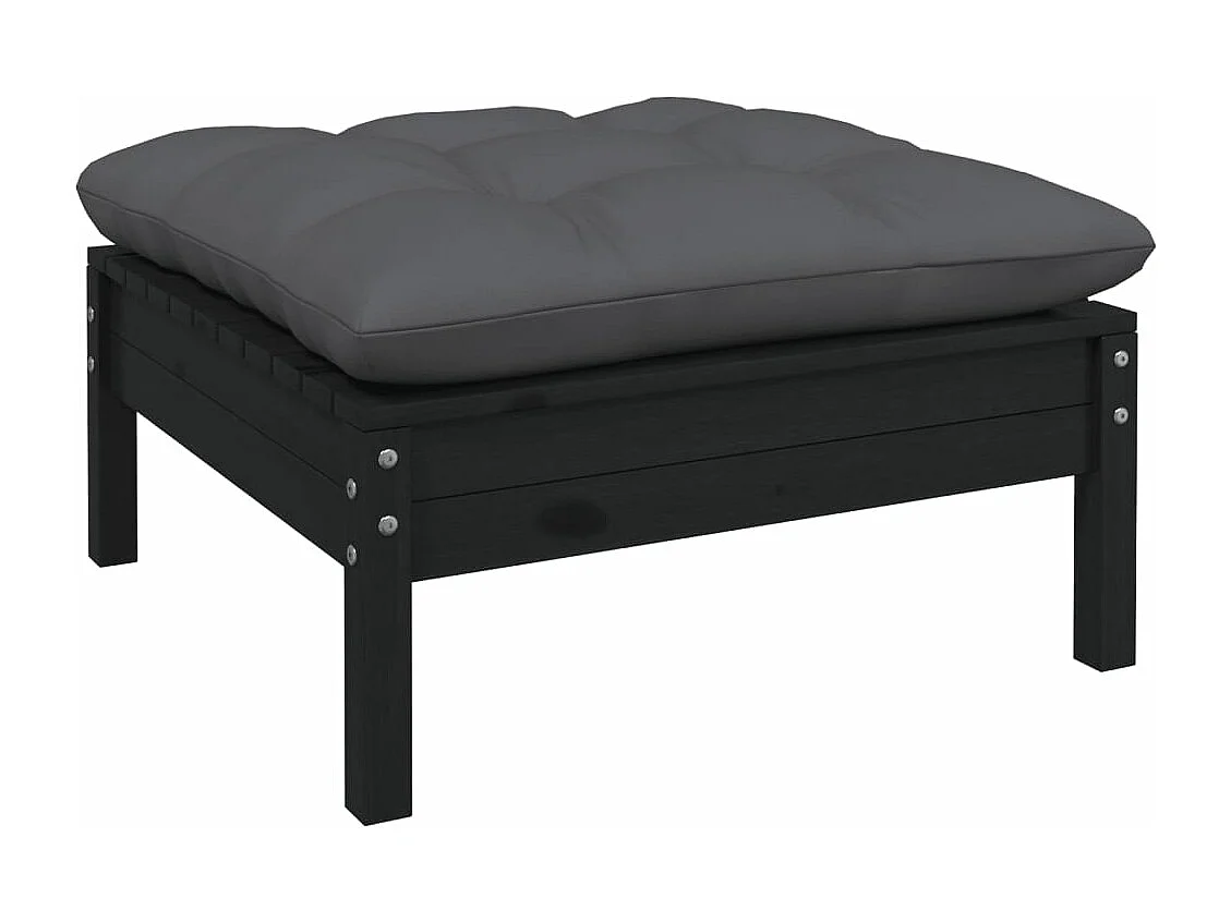 10 peças conjunto lounge jardim c/ almofadões pinho maciço preto