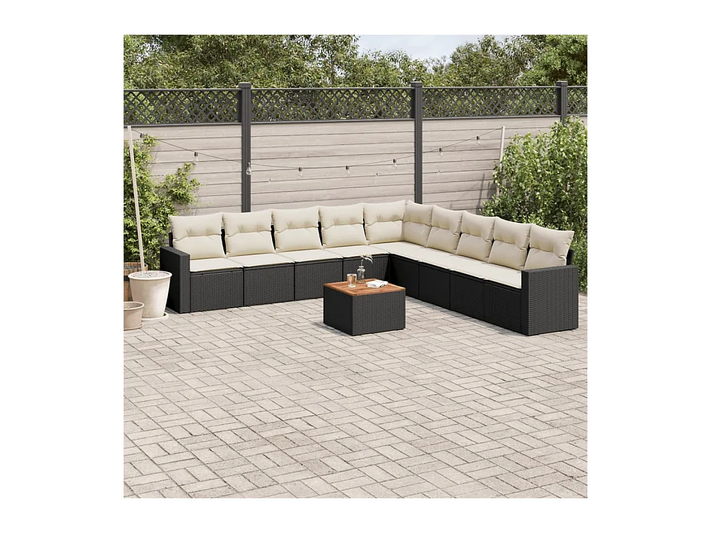 10 peças conjunto sofás de jardim c/ almofadões vime PE preto