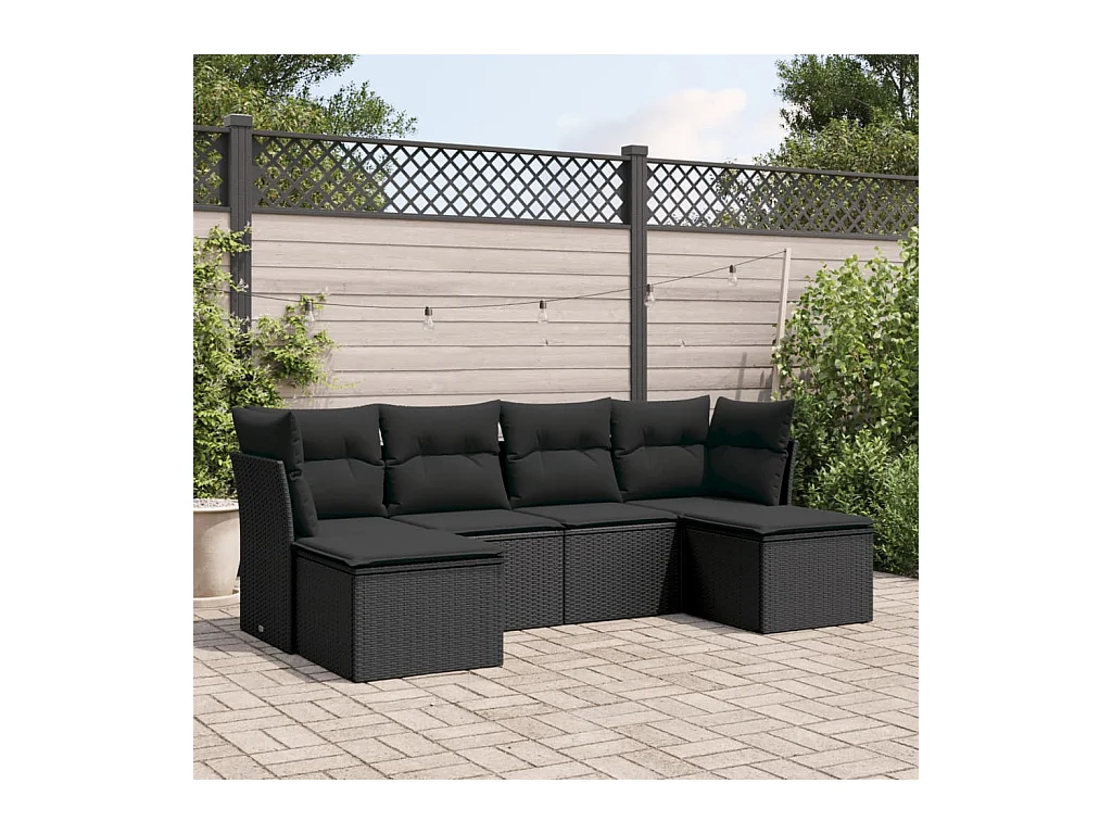 Salon de jardin 6 pièces avec coussins noir résine tressée