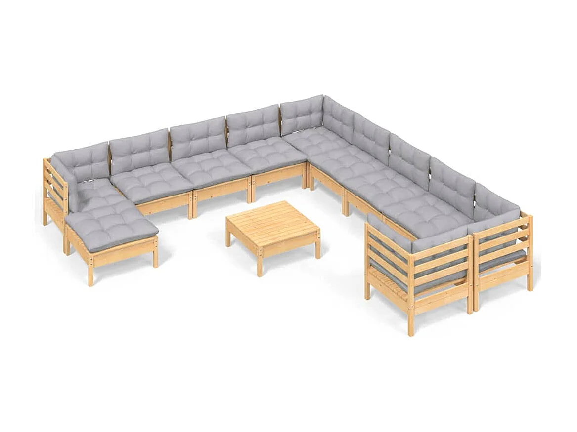 12 peças conjunto lounge de jardim c/ almofadões cinza pinho