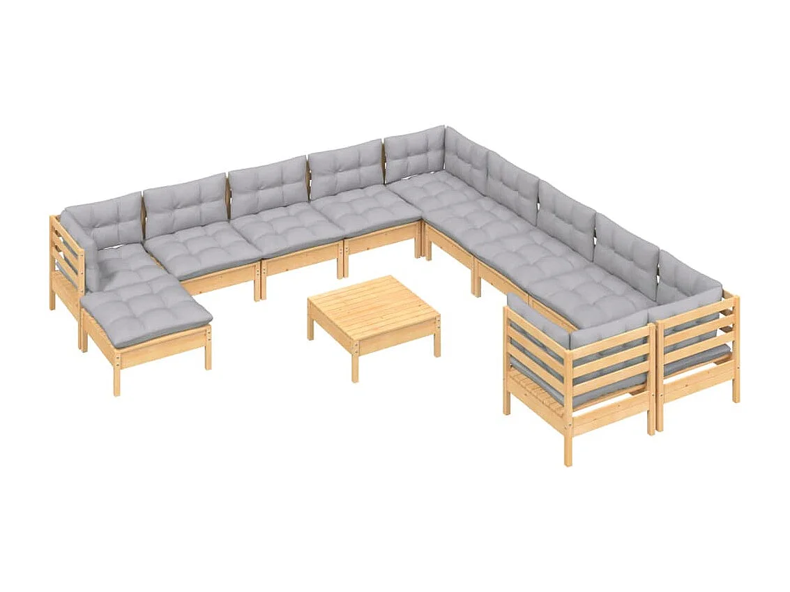 12 peças conjunto lounge de jardim c/ almofadões cinza pinho