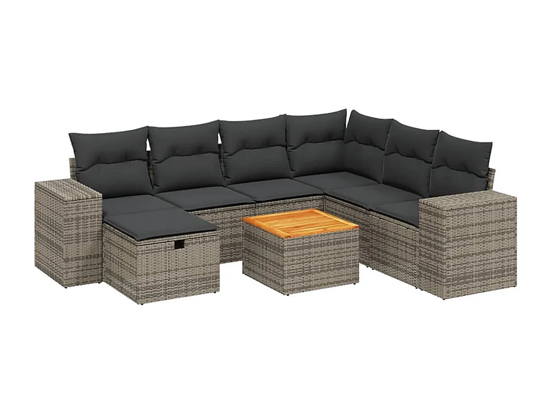 8-delige Loungeset met kussens poly rattan grijs