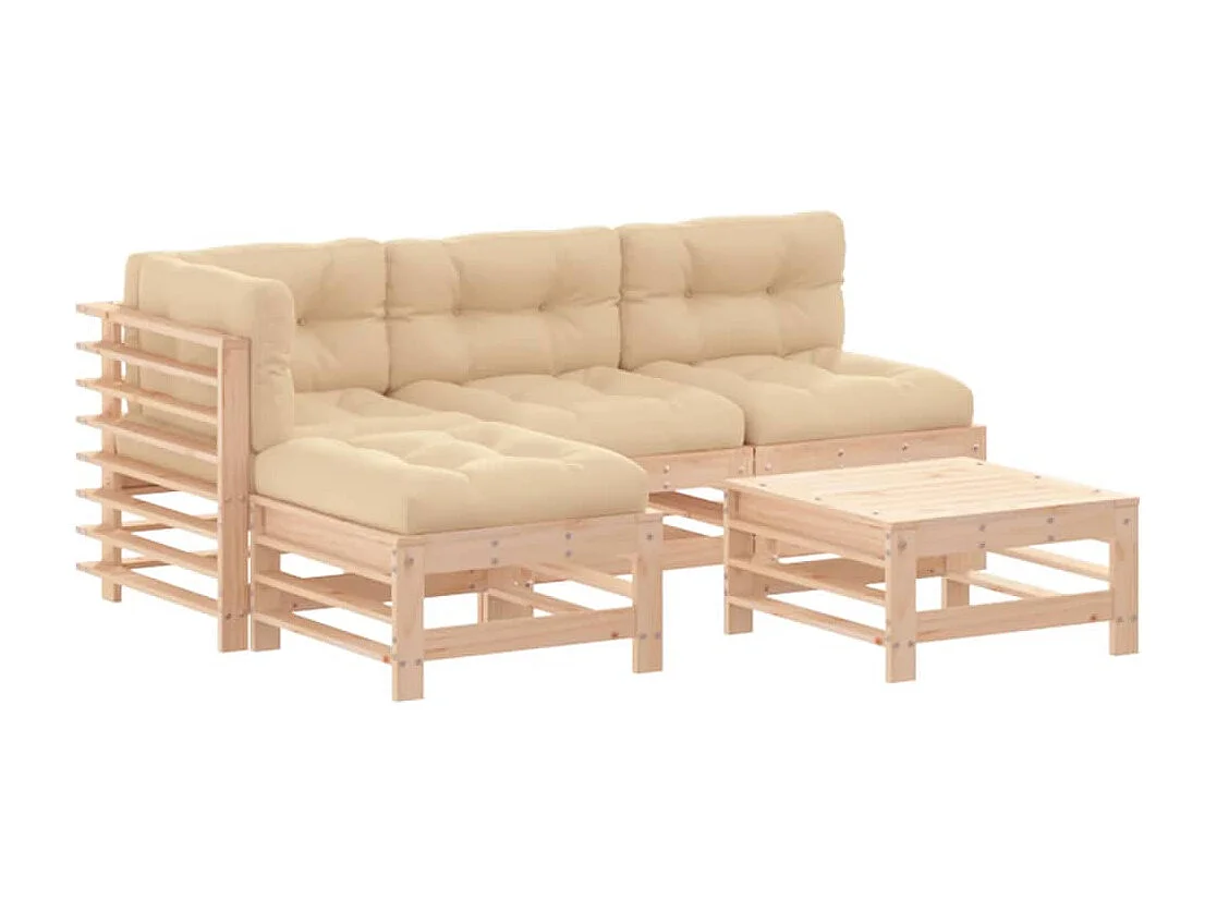 Juego de muebles de jardín 5 piezas y cojines madera maciza