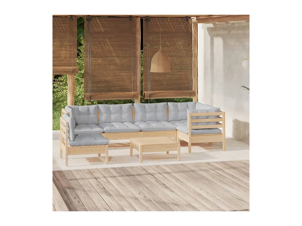 7 peças conjunto lounge de jardim c/ almofadões cinza pinho
