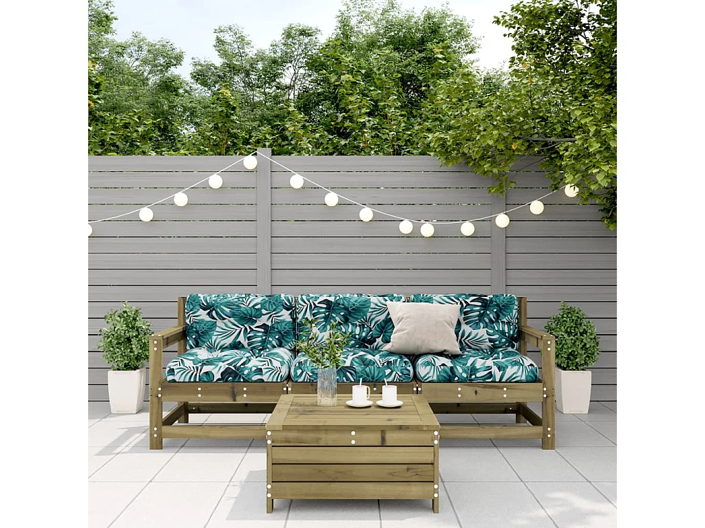 Salon de jardin 4 pièces avec coussins bois de pin imprégné