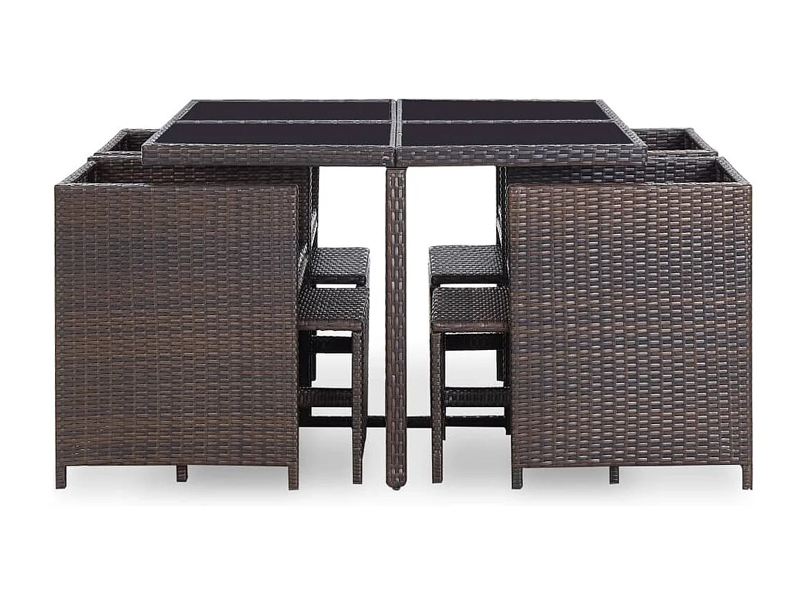 Salon de jardin encastrable et coussins 9 pièces Rotin Marron