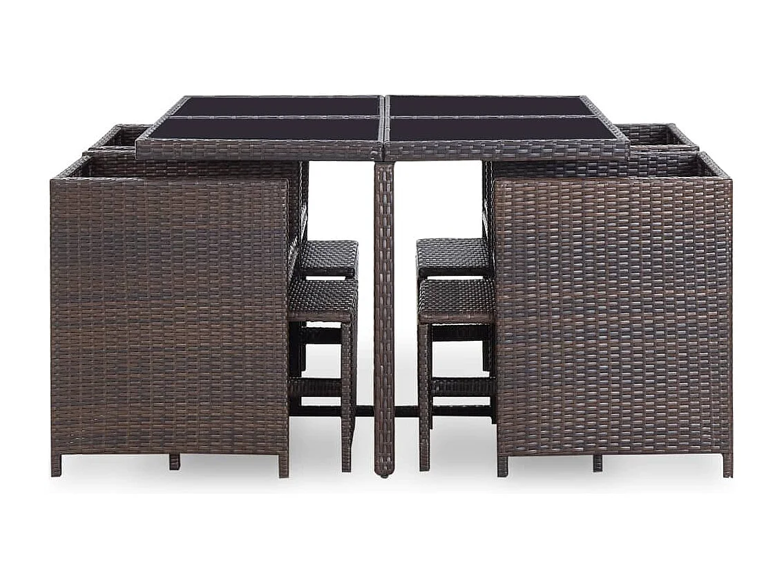 Salon de jardin encastrable et coussins 9 pièces Rotin Marron