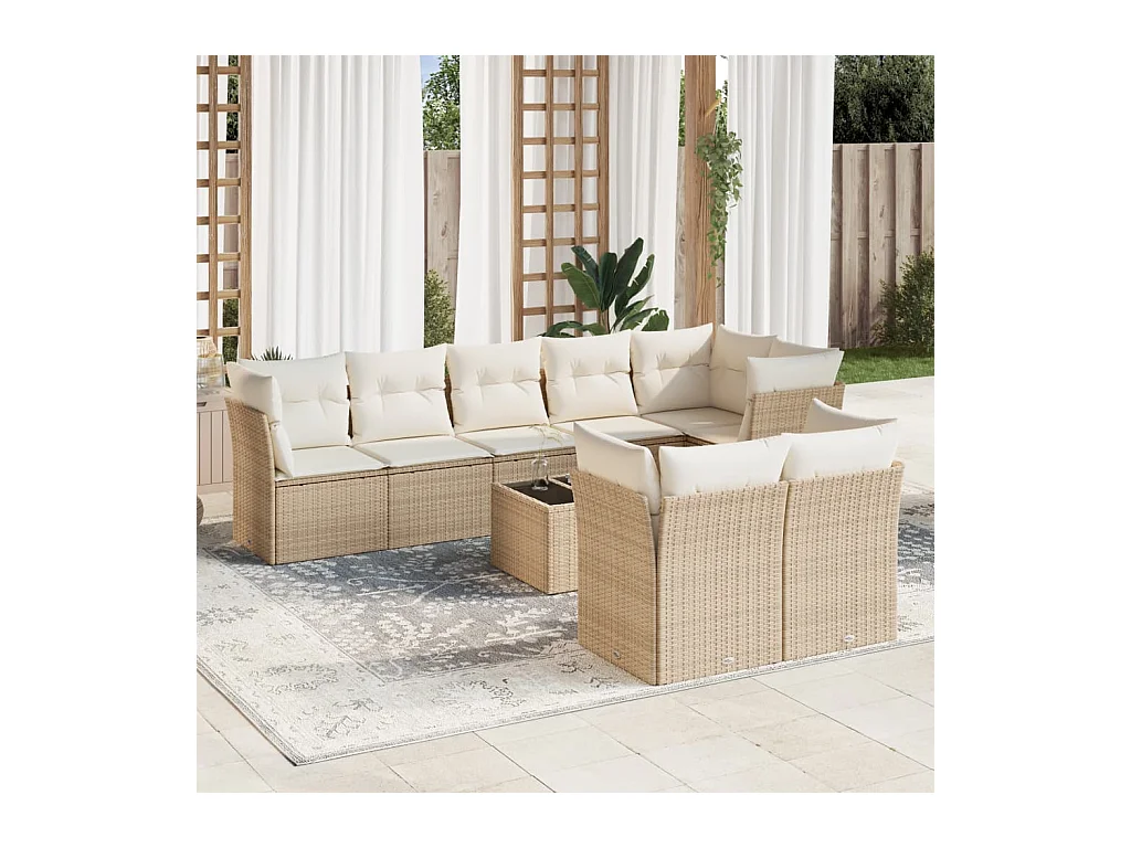 Salon de jardin avec coussins 9 pièces beige résine tressée