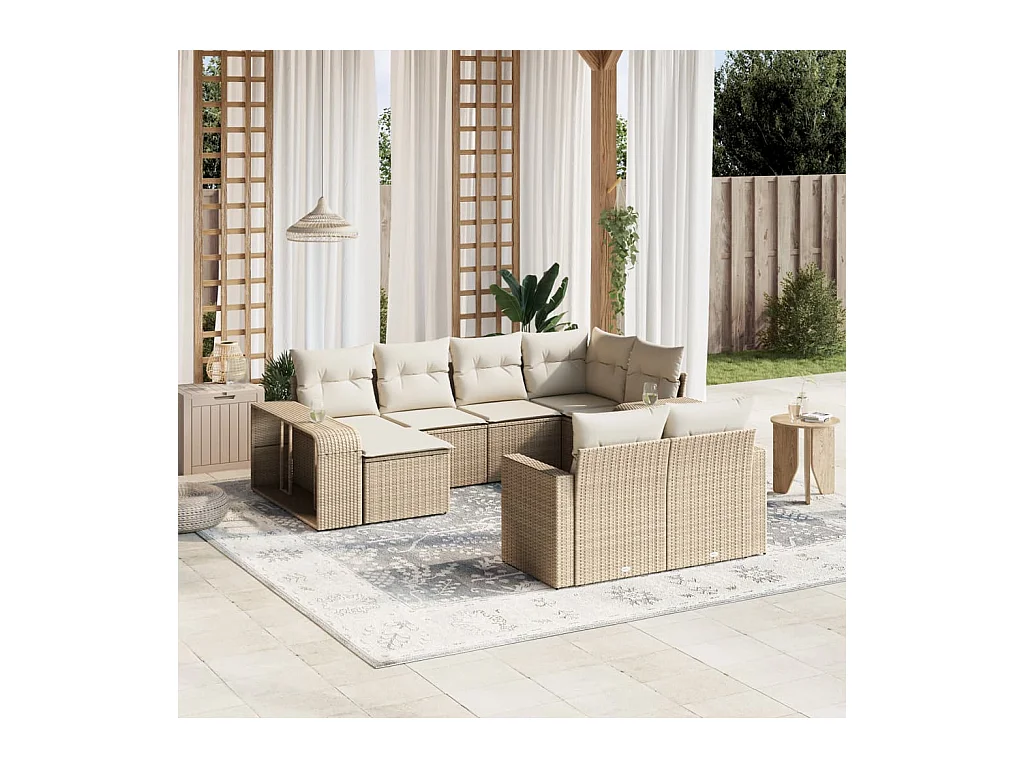Salon de jardin avec coussins 10 pièces beige résine tressée