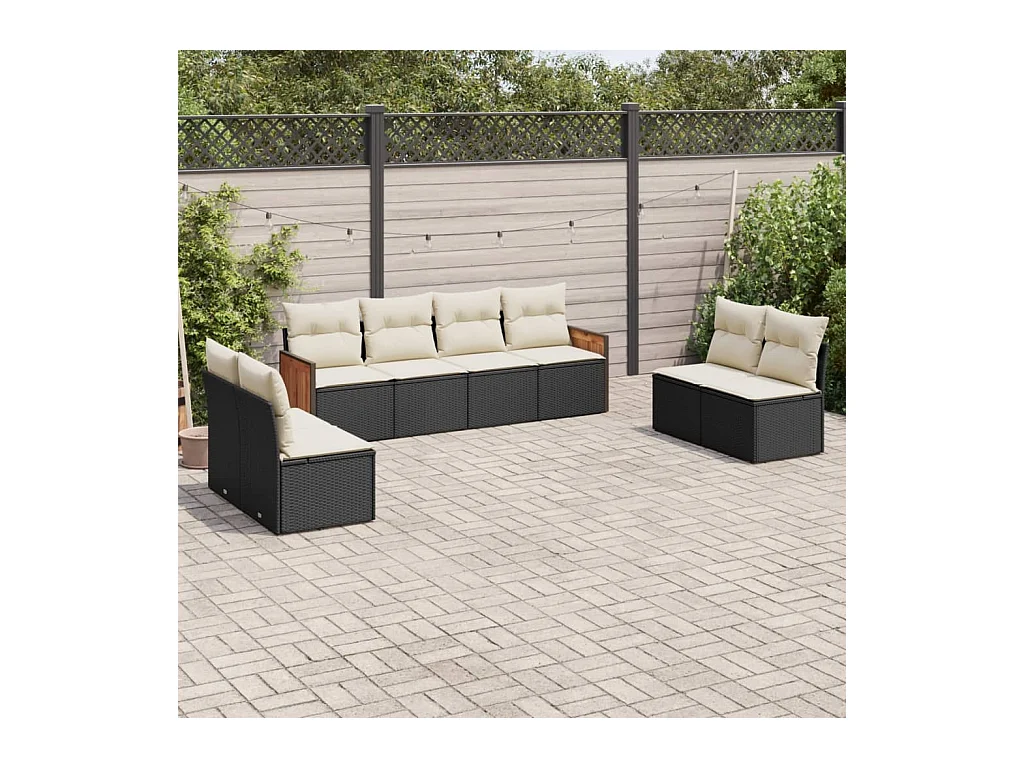 Salon de jardin 8 pièces avec coussins noir résine tressée