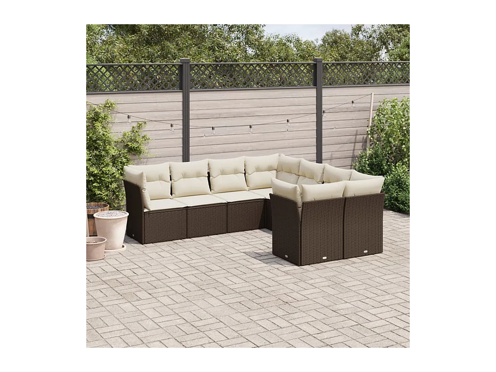 8-delige Loungeset met kussens poly rattan bruin