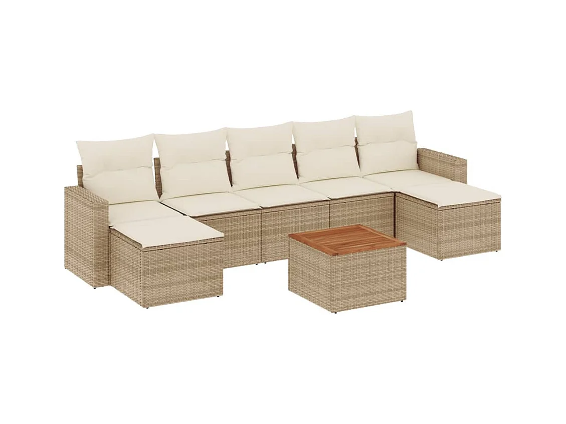Salon de jardin avec coussins 8 pièces beige résine tressée
