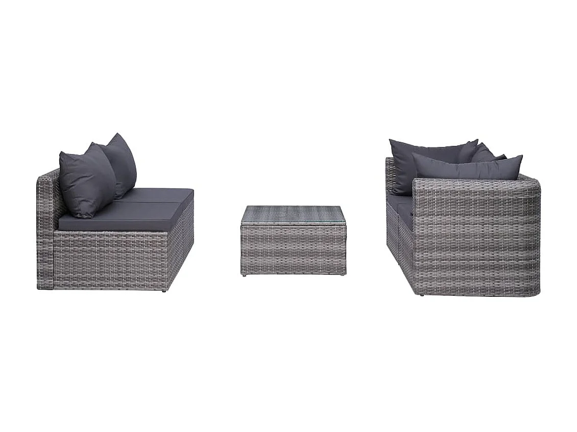 Salon de jardin 7 pièces avec coussins Résine tressée Gris