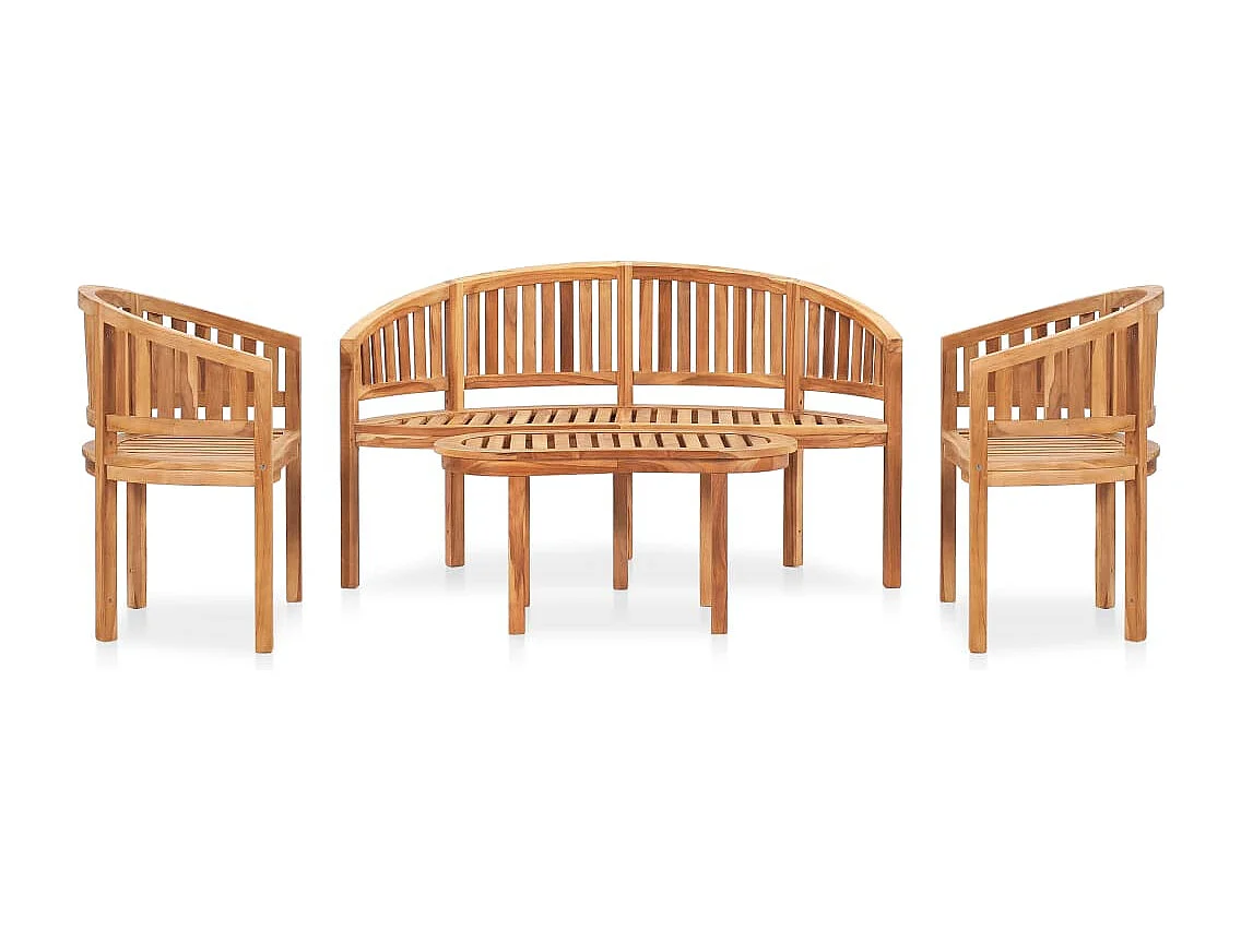 4 peças conj. lounge de jardim formato banana teca maciça