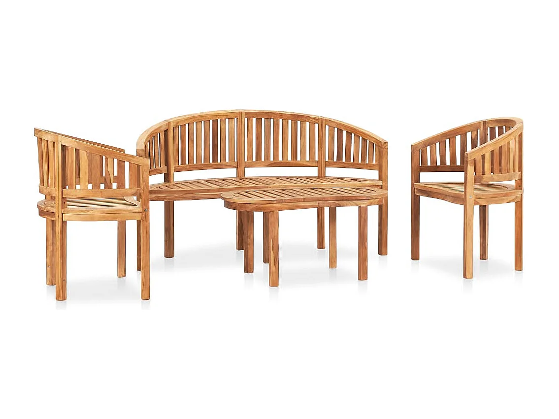 4 peças conj. lounge de jardim formato banana teca maciça