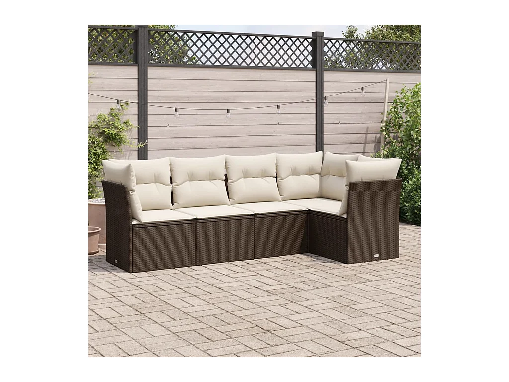 Salon de jardin avec coussins 5 pièces marron résine tressée