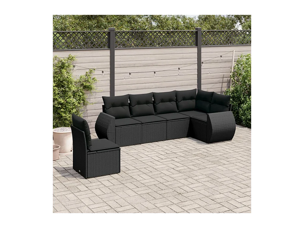 Salon de jardin 6 pièces avec coussins noir résine tressée