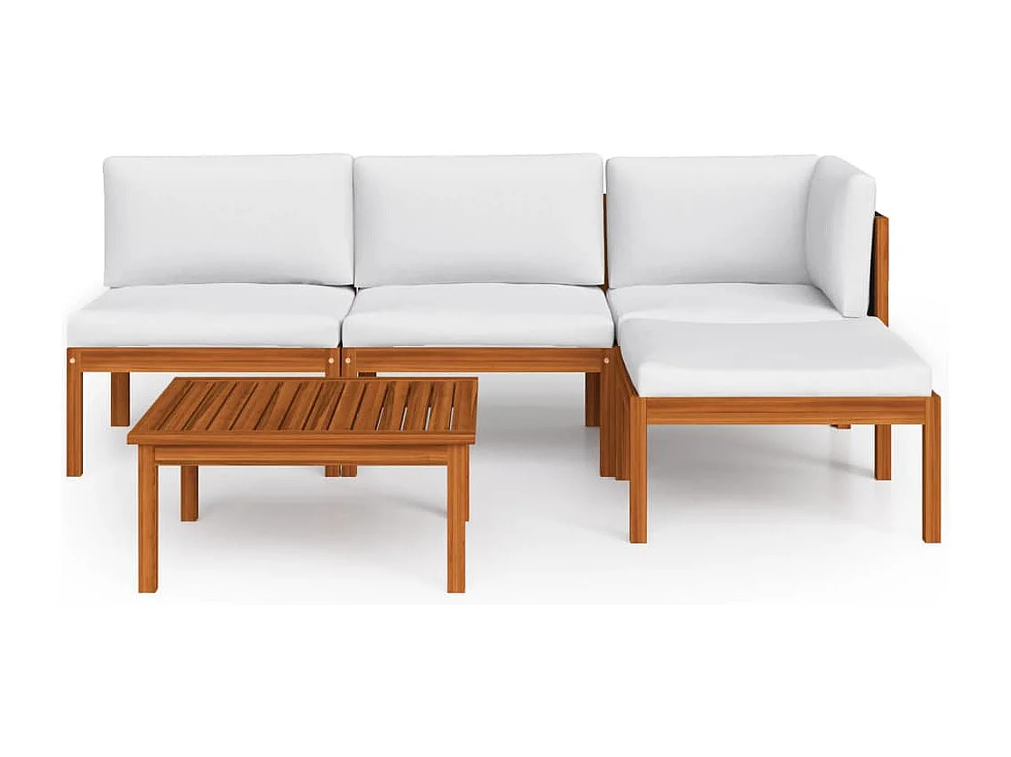 Salon de jardin 5 pièces avec coussins Crème Bois d'acacia solide