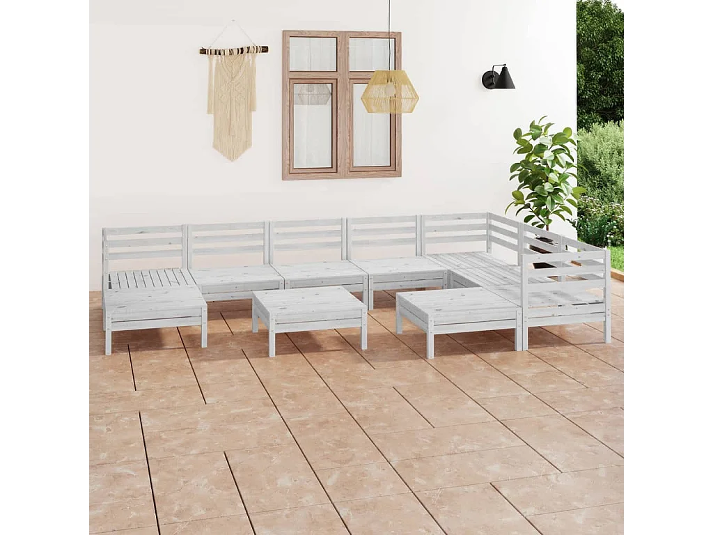 Juego de muebles de jardín 10 piezas madera maciza pino blanco