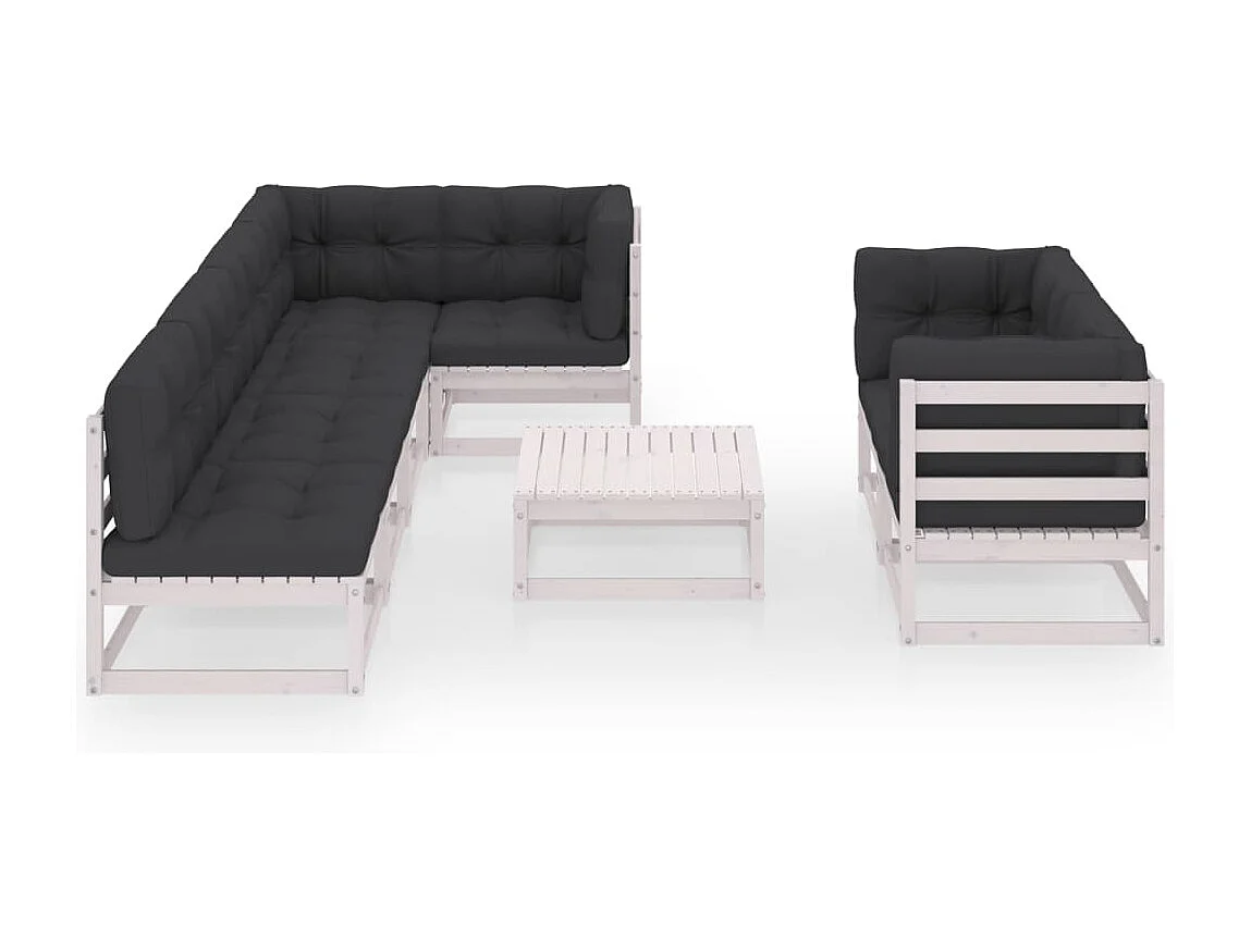 Muebles de jardín 8 piezas con cojines de madera de pino maciza