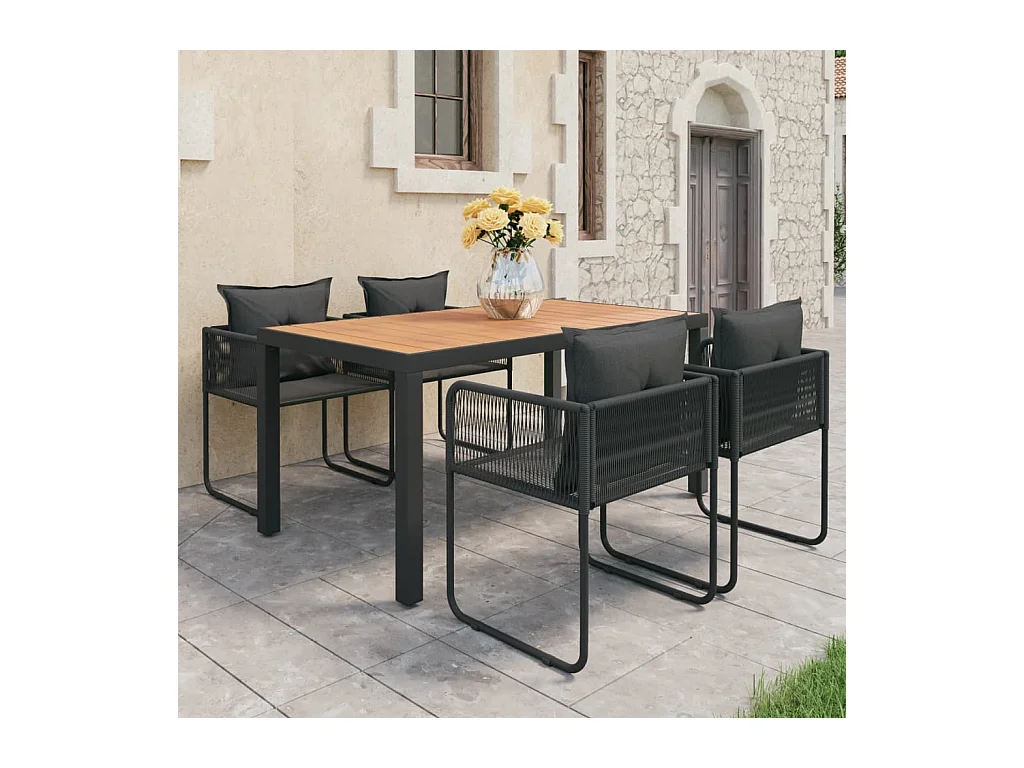5-delige Tuinset PVC-rattan zwart en bruin