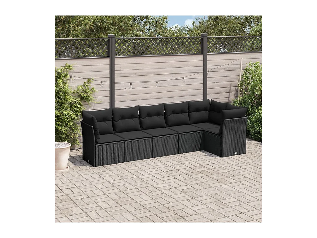 Salon de jardin 6 pièces avec coussins noir résine tressée