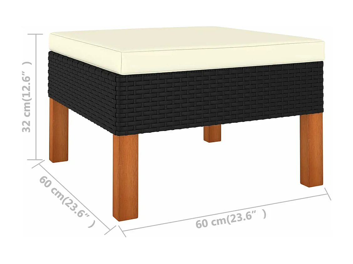 6-delige Loungeset met kussens poly rattan zwart
