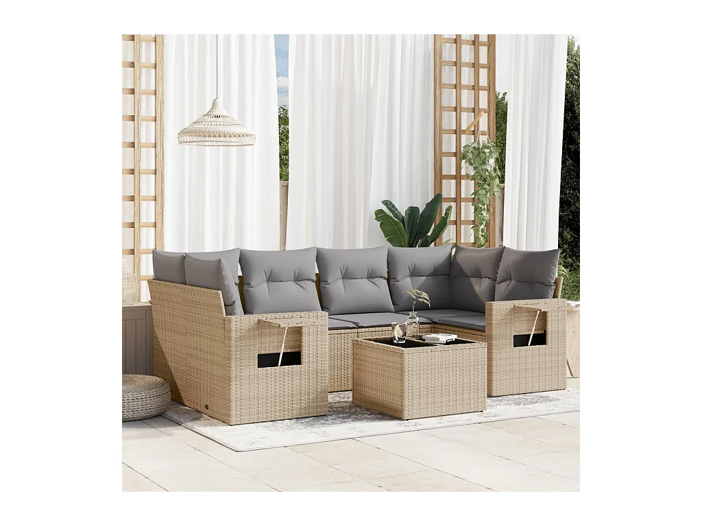 Salon de jardin avec coussins 7 pièces beige résine tressée