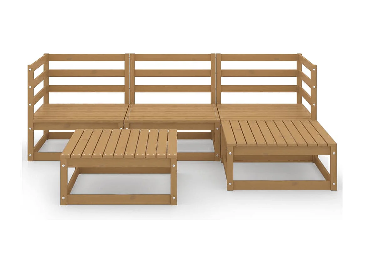 Salon de jardin 5 pièces marron miel bois de pin massif