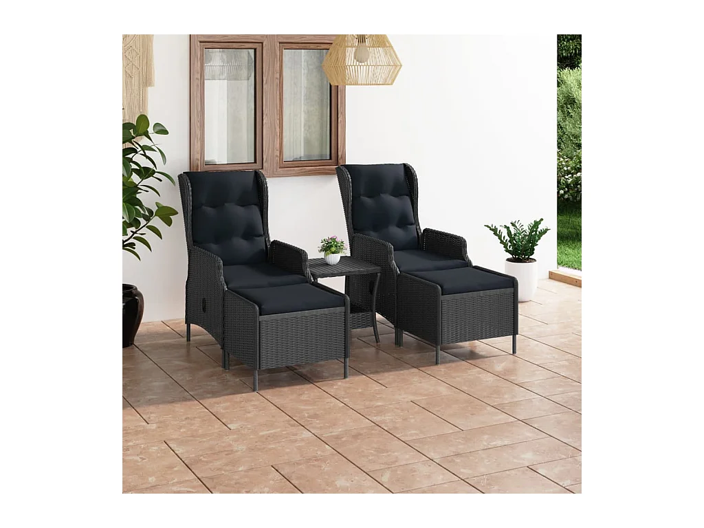 3 peças conj. lounge jardim c/ almofadões vime PE cinzento-escuro