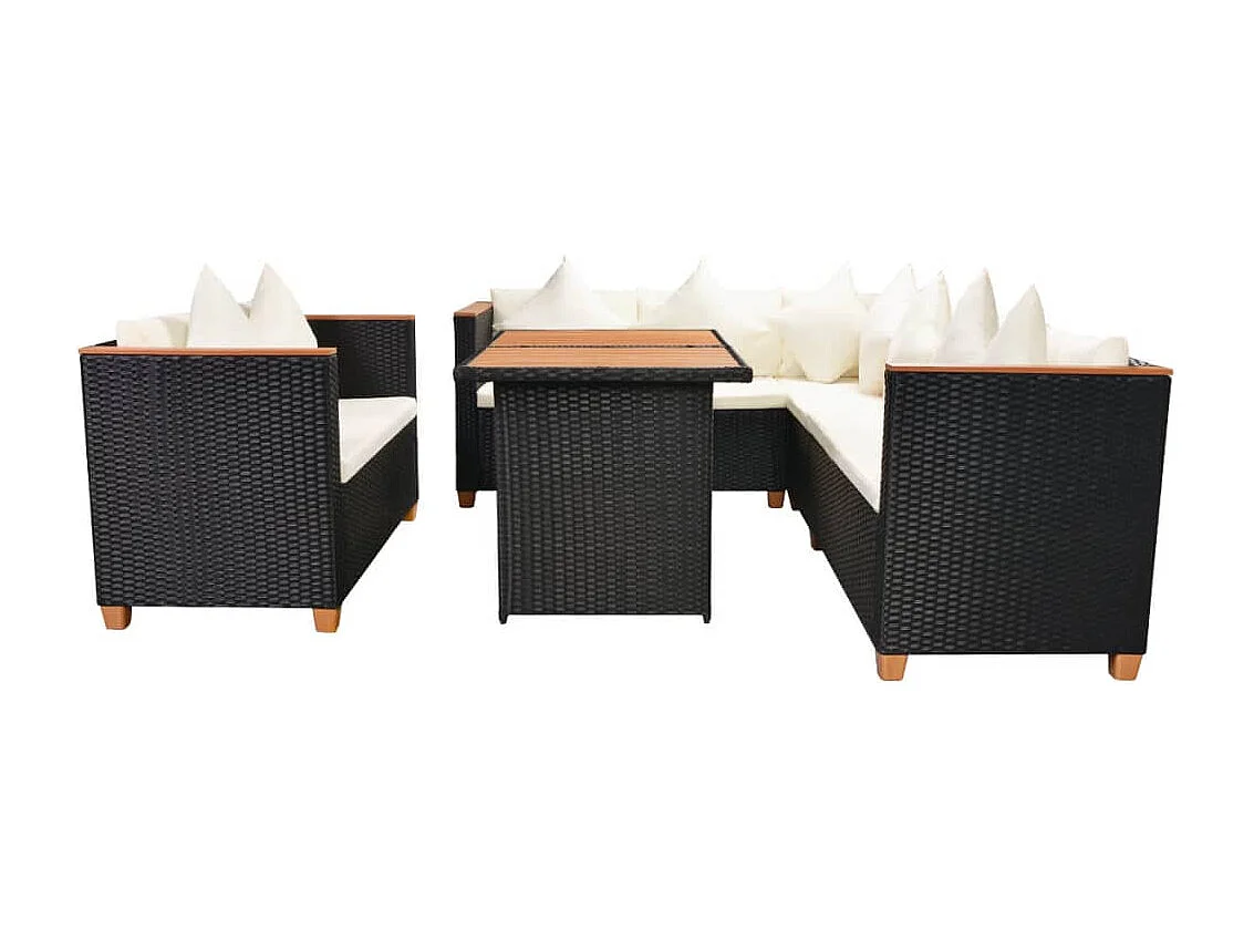 Salon de jardin 5 pièces avec coussins Résine tressée Noir