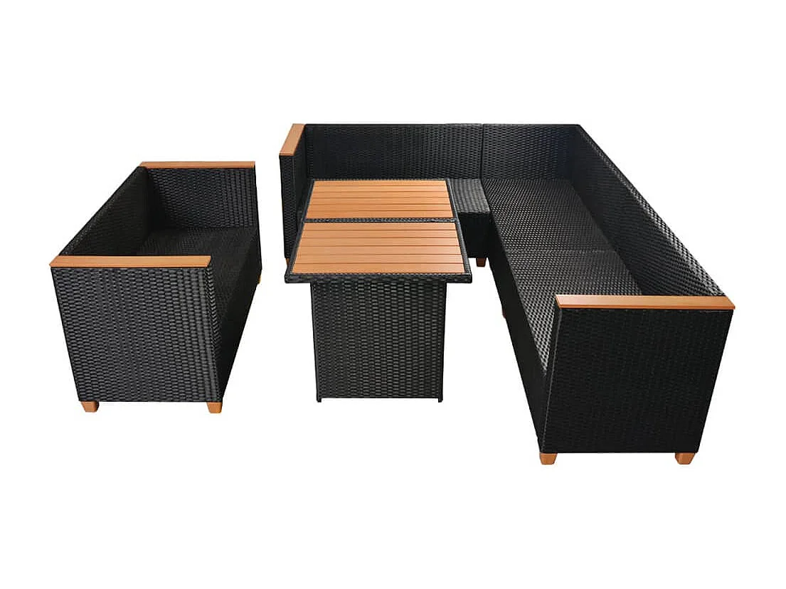 Salon de jardin 5 pièces avec coussins Résine tressée Noir