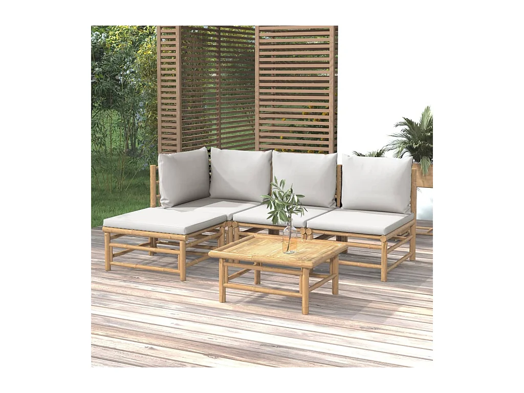 5-delige Loungeset met kussens bamboe lichtgrijs
