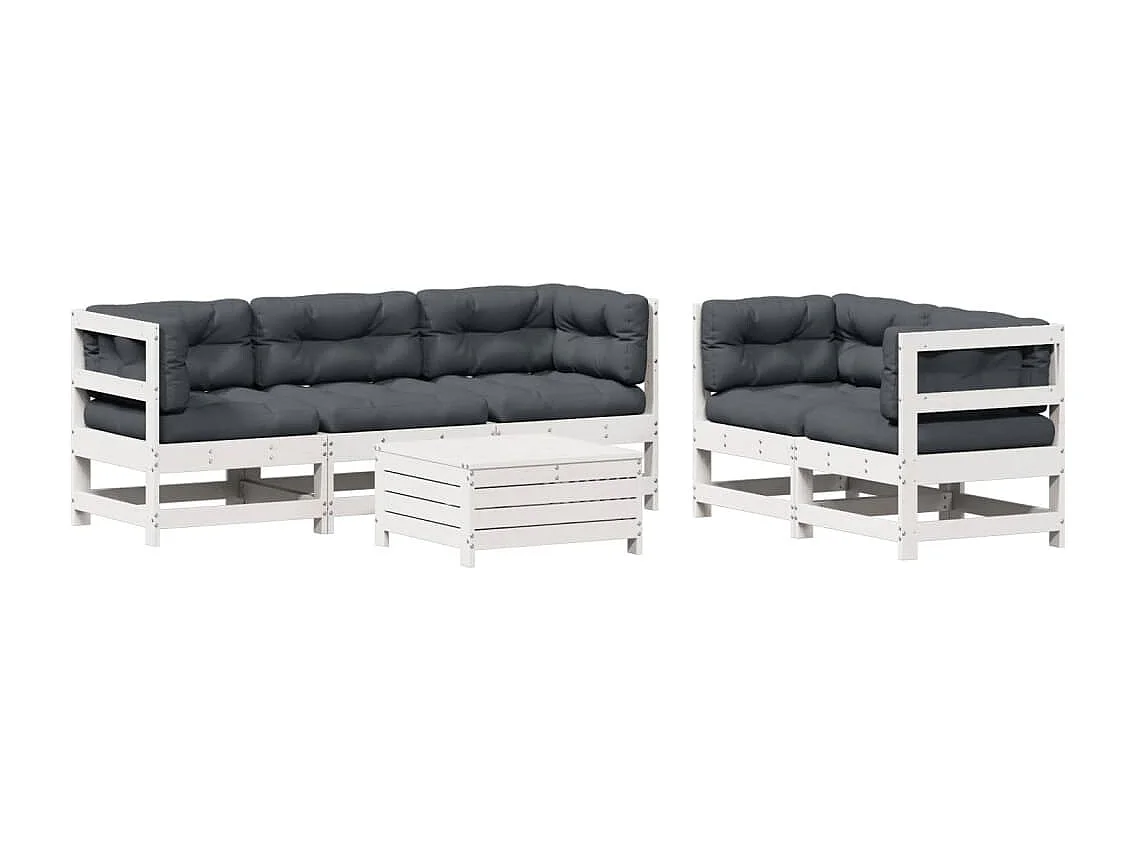 6 peças conjunto lounge jardim c/ almofadões pinho maciço branco