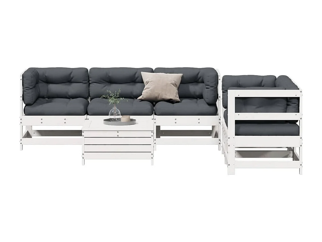 6 peças conjunto lounge jardim c/ almofadões pinho maciço branco
